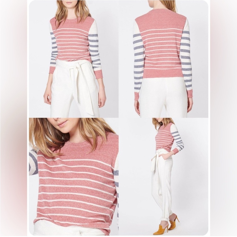 VERONICA BEARD Brae Linen Blend Sweater In Cream/ Navy/ Red Melange Size large